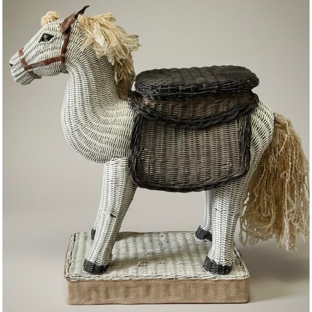 Mid-Century Wicker Horse Side Table / Garden Stool - Glass Eyes Tortoise Ears For Sale - Image 10 of 12
