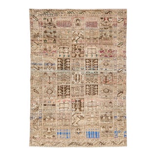 Vintage Wool Rug in Earthy Neutrals & Vibrant Accent Motifs For Sale