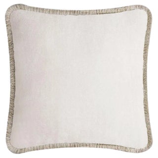Happy Pillow Soft Velvet Cushion with Fringe Light Beige-Beige by Lorenza Briola for Lo Decor For Sale