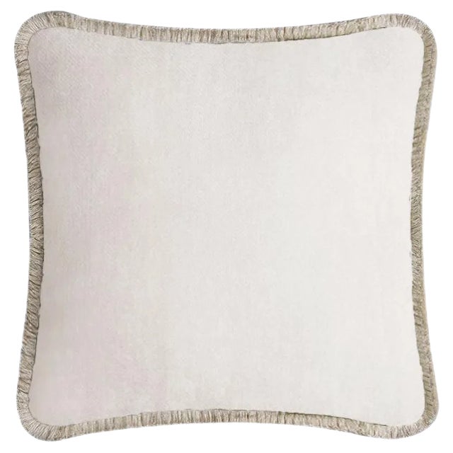 Happy Pillow Soft Velvet Cushion with Fringe Light Beige-Beige by Lorenza Briola for Lo Decor For Sale