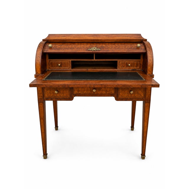 Small Louis XVI Roll-Top Secretary Desk with Marquetry in Latticework Pattern, 1930s For Sale - Image 3 of 13