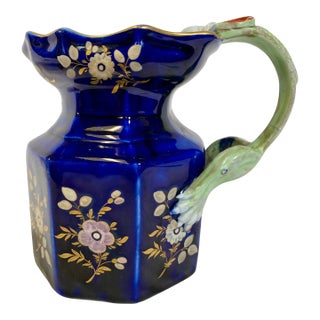 Antique Mason’s Ironstone Cobalt “Fenton” Jug / Pitcher With Dragon Handle Made in England - Circa 19th Century For Sale