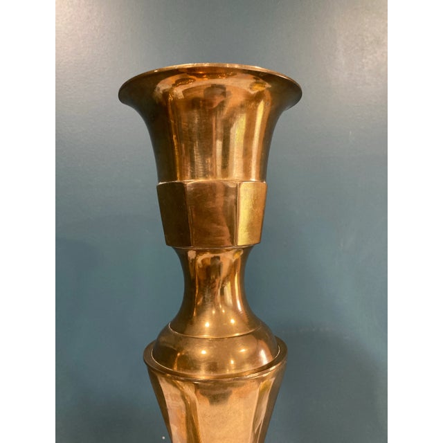 Brass Mid-Century 2-Foot Tall Large Brass Candlesticks- a Pair For Sale - Image 8 of 9