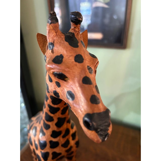1970’s 18” Leather Wrapped Hand Painted Giraffe Model For Sale In New Orleans - Image 6 of 9