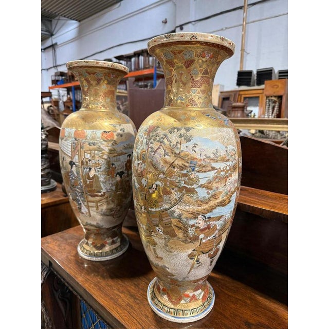 19th Century Japanese Satsuma Vases, Set of 2 For Sale - Image 6 of 7