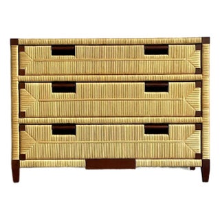Vintage Boho John Hutton for Donghia Mahogany and Rattan Commode For Sale