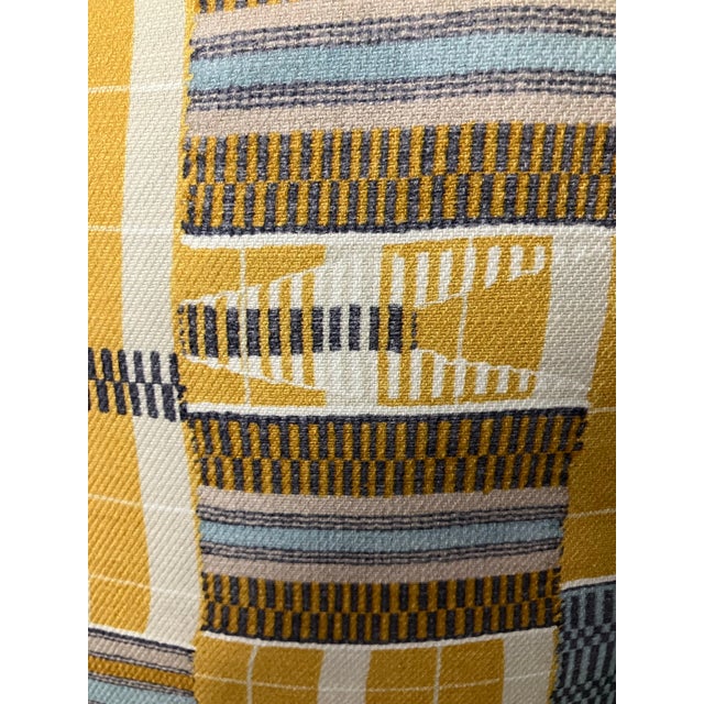 Square pillows with geometric stripe and box design, back of pillow is white. Linen pillows measures 20x20. White, navy,...