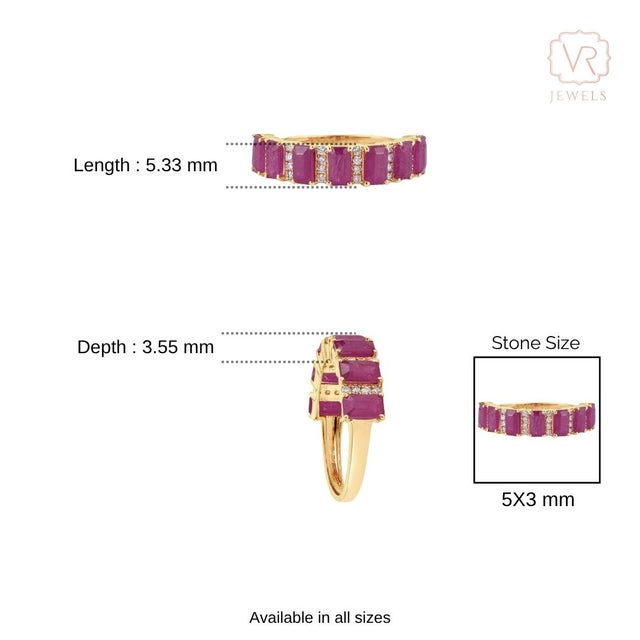 2.89 Carat Ruby & Diamond Band Ring in 14k Yellow Gold Stackable Design Size 4 For Sale - Image 11 of 16