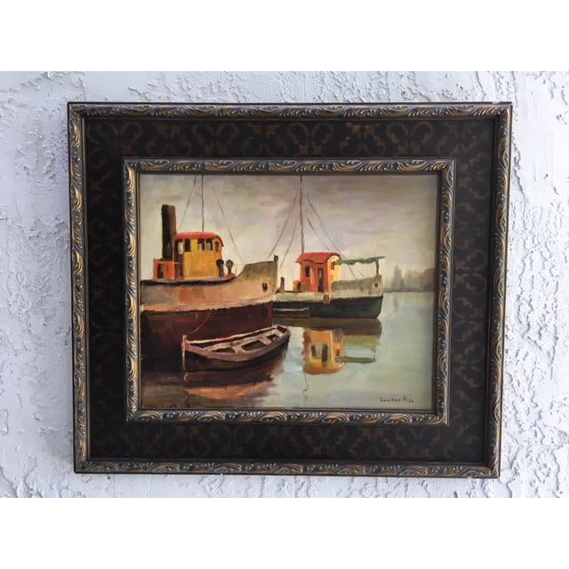 1950 S Italian Framed Oil Painting On Canvas Of Harbor By Luciano