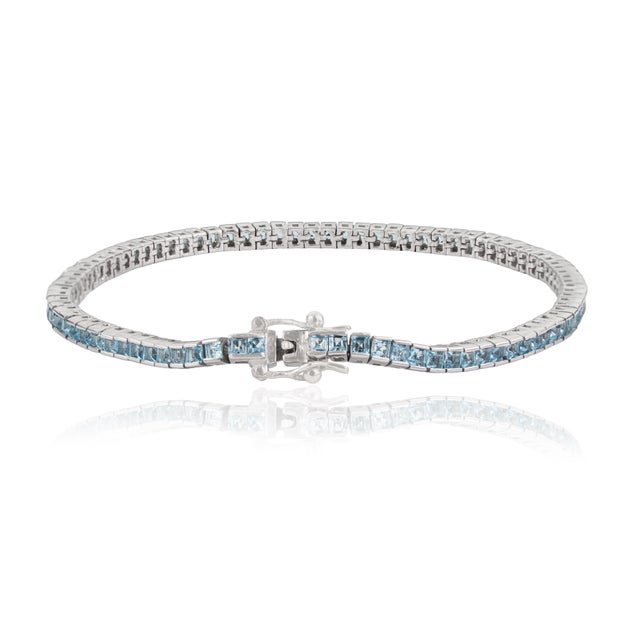 Stone Céleste 5.16 Ct Blue Topaz Linear Tennis Bracelet in 925 Sterling Silver - Anniversary Gift For Sale - Image 7 of 12