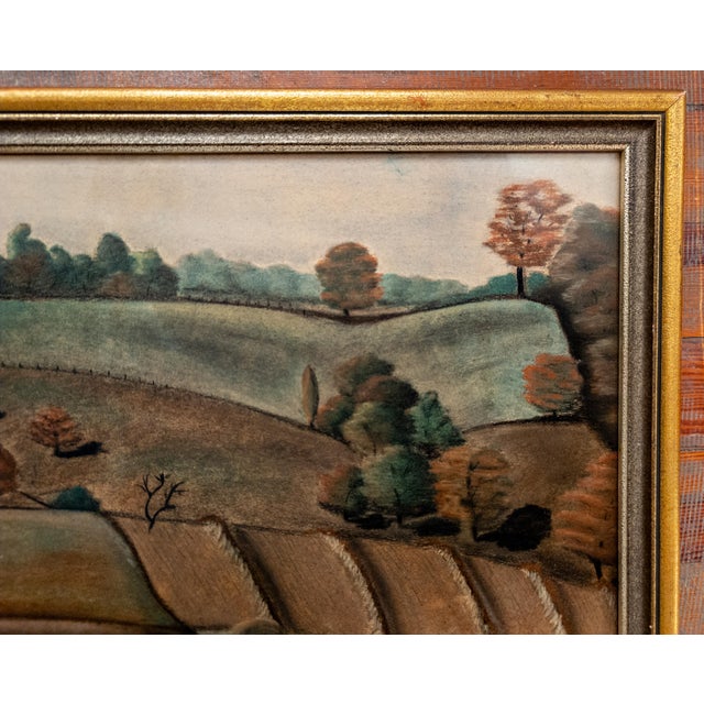 1930s Mid-Century Modernist Oil Pastel Landscape Painting, Signed Bower For Sale - Image 5 of 16