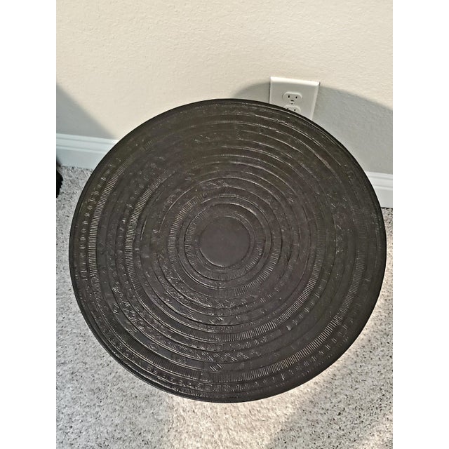 A striking vintage indoor-outdoor rain drum accent table. These tables are modeled directly after bronze percussion...
