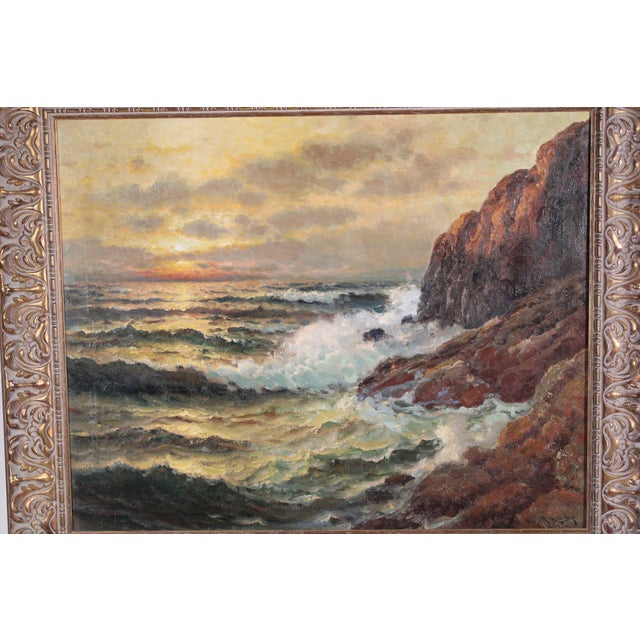 Stormy Seascape Painting at Sunset by Richard Dey De Ribcowsky (1880-1936) For Sale - Image 4 of 12
