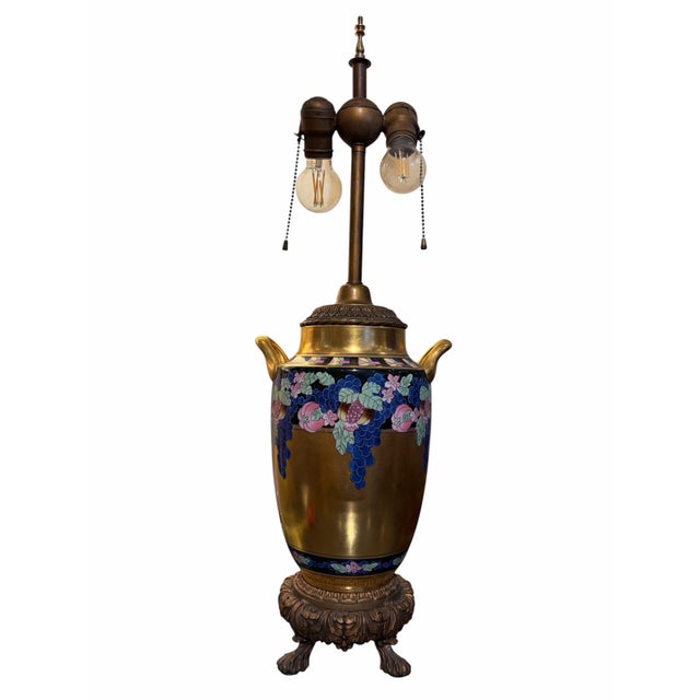 1910s 1910s Rare Pickard Artist E. Tolpin Hand-Painted Gold Gilt Porcelain Urn Table Lamp For Sale - Image 5 of 5