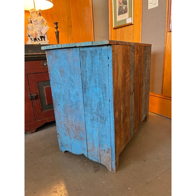 Early American blue painted chest of drawers with its original patina, two long and deep drawers with original steel “cup”...