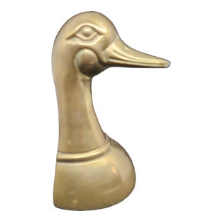 Vintage Patinated Brass Duck Mallard Head Bookend, Mid-Century Modern For Sale