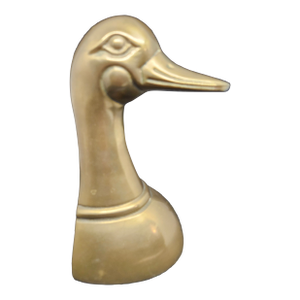 Vintage Patinated Brass Duck Mallard Head Bookend, Mid-Century Modern