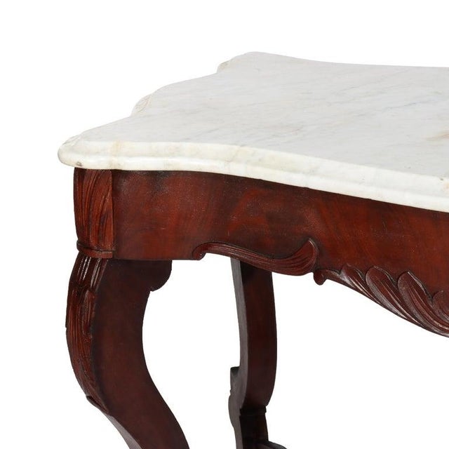Wood Antique Carved Walnut Marble Turtle Top Table C1890 For Sale - Image 7 of 13