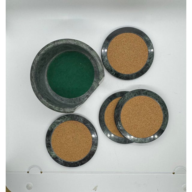 1980's Jade Green Marble Coaster Set - 7 Piece For Sale - Image 9 of 11