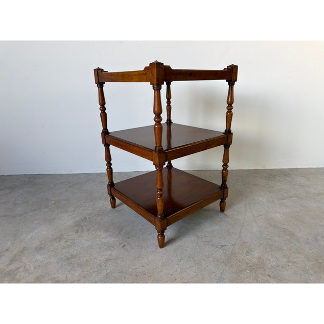 1980s Vintage English Three Tier Side Table With Gallery Top For Sale - Image 5 of 13