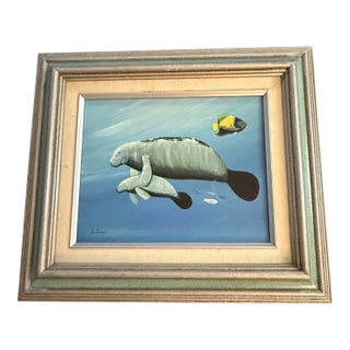 1970s E. Halioig Sealife Original Painting Framed Signed For Sale