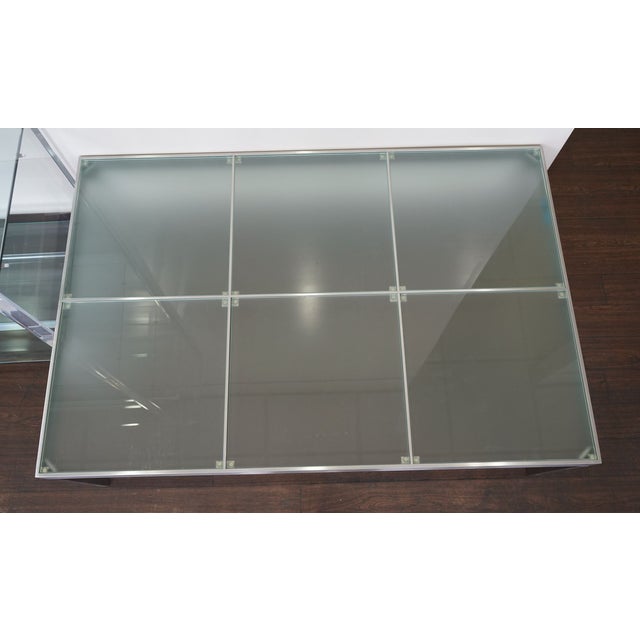 Pair of 1990s Modern Brushed Steel and Frosted Glass Coffee Tables For Sale In Los Angeles - Image 6 of 10