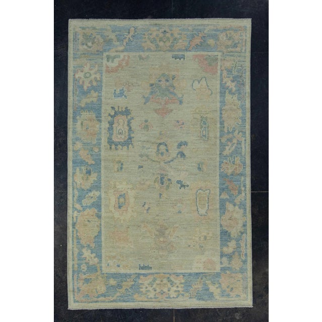 Blue & Cream Turkish Oushak Rug 3'11" x 6'2" For Sale - Image 9 of 9