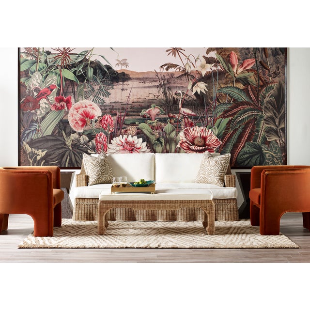 Rustic Matthew Izzo Home Daphne Lawson Style Natural Rattan Sofa With Ivory Linen Cushions For Sale - Image 3 of 9