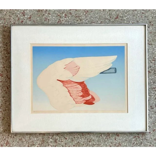 Metal Vintage Boho Flamingo Wing Signed and Numbered 1972 Lithograph For Sale - Image 7 of 7