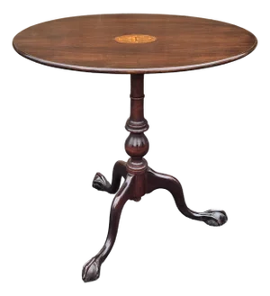 Early 20th C George III Style Satinwood Inlaid Mahogany Oval Tilt Top Side Table