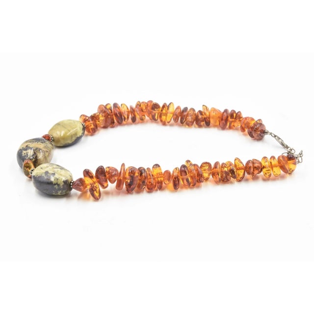 Mid 20th Century Amber and Green Stone Bead Necklace with Sterling Silver For Sale - Image 5 of 10