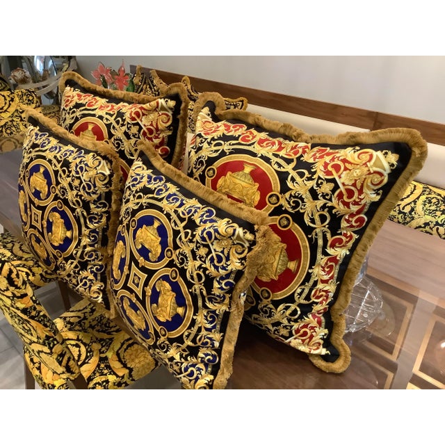 1990s Vintage Lion and Urn Versace Velvet Pillows - Set of 4 For Sale - Image 12 of 12