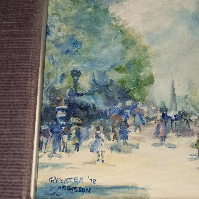 VTG Street Scene #2 Impressonist Painting Purple Velvet Matt Silver Frame 1978 For Sale - Image 10 of 15