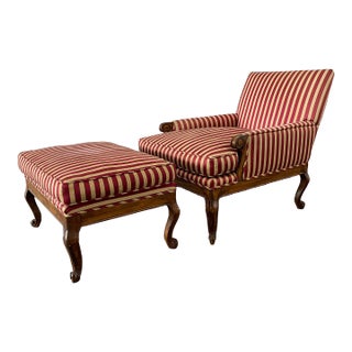 A. Rudin Louis XVI Style Lounge Chair and Ottoman For Sale