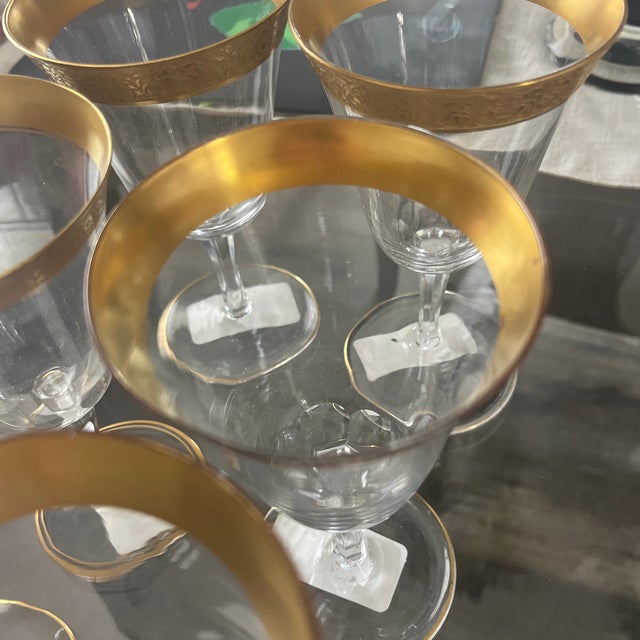 Gold Early 20th Century Tiffin Franciscan “Minton” Optic Water Goblets - Set of 6 For Sale - Image 8 of 12