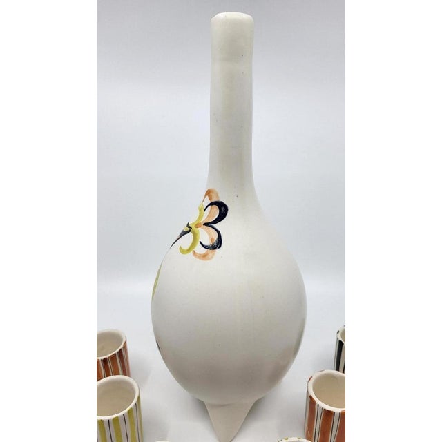 Ceramic Liqueur Service Bottle and Cups by Roger Capron for Vallauris, 1950s, Set of 7 For Sale - Image 9 of 12