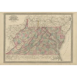 Antique Map of Virginia, Delaware, Maryland and West Virginia by Johnson, 1872 For Sale