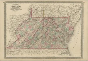 Antique Map of Virginia, Delaware, Maryland and West Virginia by Johnson, 1872