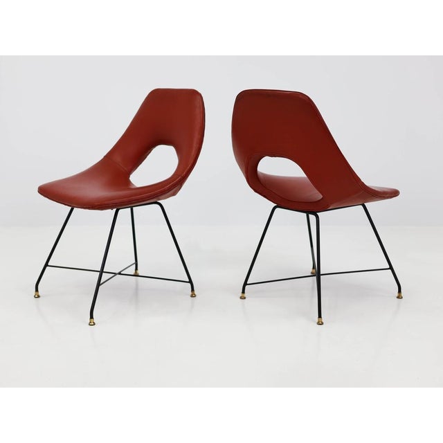 Brutalist Cosmos Chairs in Vinyl by Augusto Bozzi for Saporiti, Italy, 1954, Set of 2 For Sale - Image 3 of 7