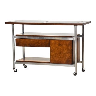 1970s Burl and Aluminum Bar Cart For Sale