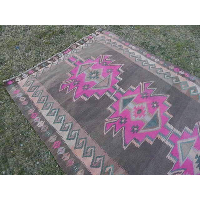 1970s Boho Chic Vintage Turkish Kilim Tribal Runner , Extra Long Runner 4′11″ × 10′10″ For Sale - Image 5 of 12