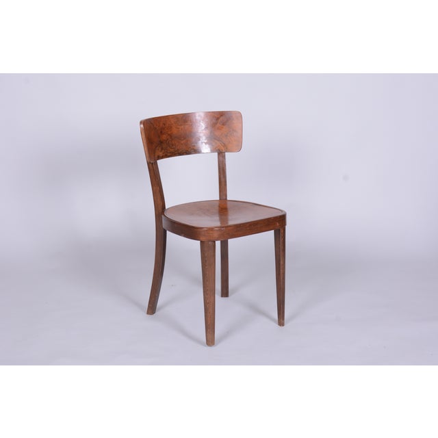 Art Deco Chairs in Beech and Walnut attributed to Thonet, Czech, 1940s, Set of 4 For Sale - Image 11 of 14