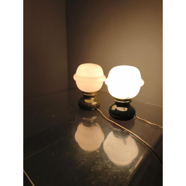 1970s Milk Glass and Green Ceramic Table Lamps, Czech, 1970s, Set of 2 For Sale - Image 5 of 13