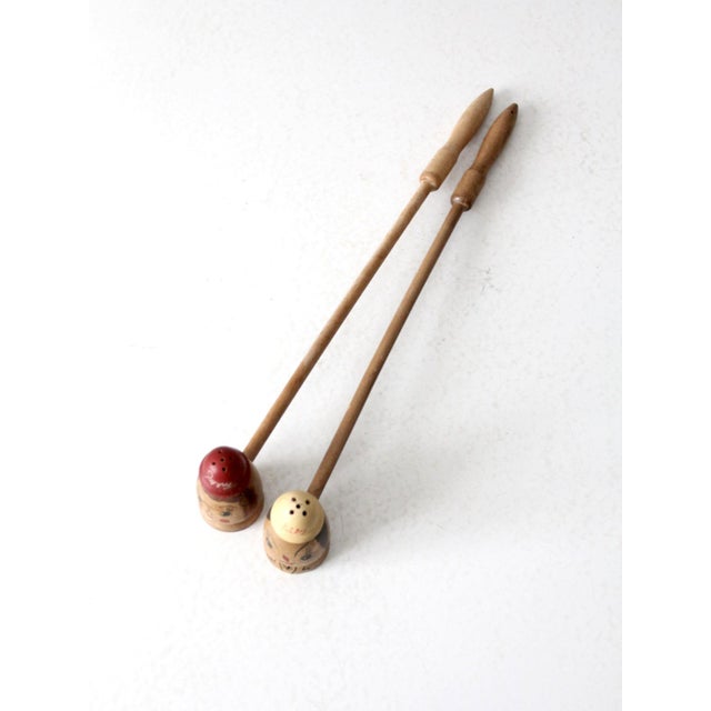 Mid 20th Century Mid-Century Novelty Wood Salt and Pepper Shakers Pair For Sale - Image 5 of 7