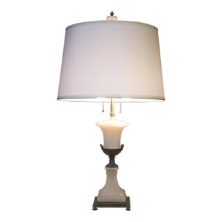 Large Mutual Sunset Lamp Co. French Empire Neo Classic Alabaster Marble Bronze Table Lamp 1930's For Sale