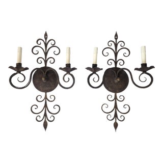 Vintage Wrought Iron Wall Sconces-a Pair For Sale