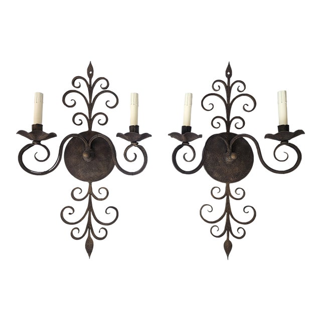 Vintage Wrought Iron Wall Sconces-a Pair For Sale