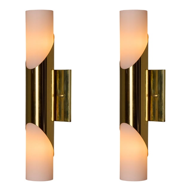1960s Neuhaus Leuchten Glass and Brass Sconces by Rolf Krueger - a Pair For Sale