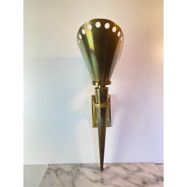 Mid-Century Modern 1950s Gilbert Poillerat French Mid-Century Design Brass Sconce For Sale - Image 3 of 10