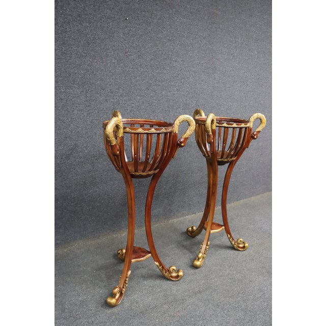 Pair of Hollywood Regency Mahogany Swan Jardinières / Planters For Sale - Image 4 of 14